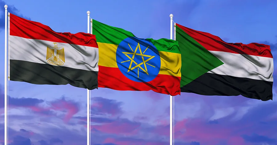 Flags of Egypt, Sudan and Ethiopia