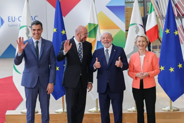 EU-CELAC Summit in Brussels 2023: Luiz Inacio Lula da Silva, Pedro Sanchez, Charles Michel and Ursula Von Der Leyen.