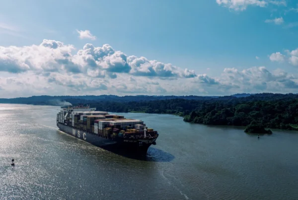 Container ship on a canal