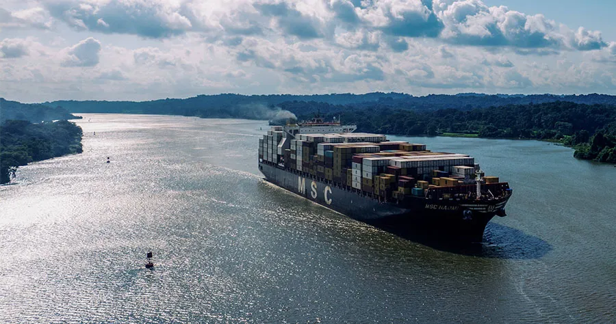 Container ship on a canal