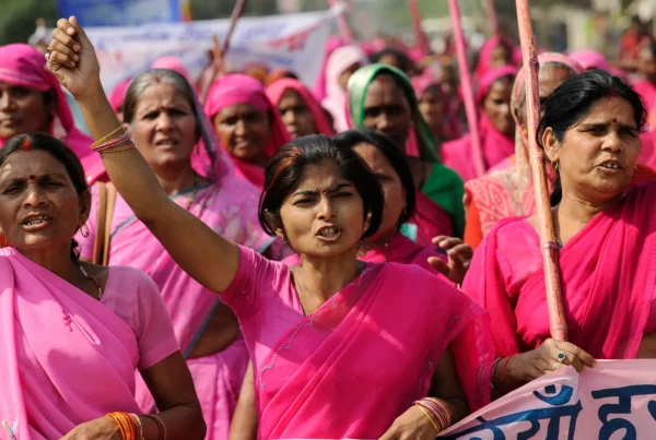 Women movement Gulabi Gang in pink sari