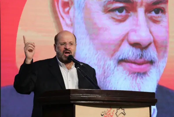 Israel Iran Conflict, Khaled Ghodomi, speaks during a memorial ceremony