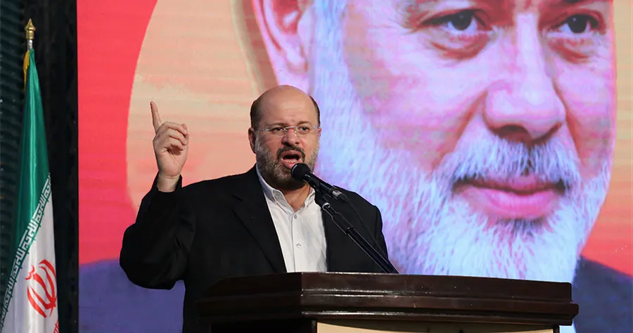 Israel Iran Conflict, Khaled Ghodomi, speaks during a memorial ceremony