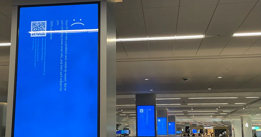 Blue screens in an office, Big Data